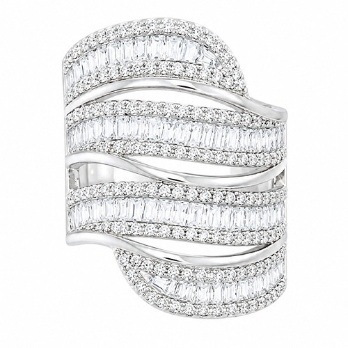 Sterling silver Magda design wave cubic zirconia wide band ring 19mm wide