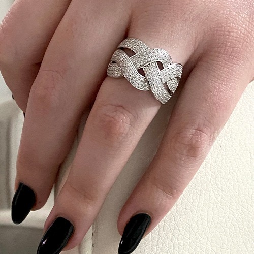 Sterling silver braided design cubic zirconia band ring 15mm wide