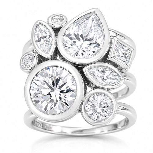 Sterling silver Ella design cubic zirconia unique band ring 20mm wide