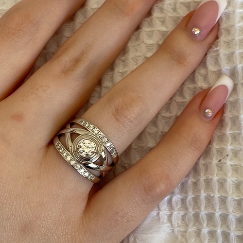 Sterling silver Berni design cubic zirconia band ring 15mm wide