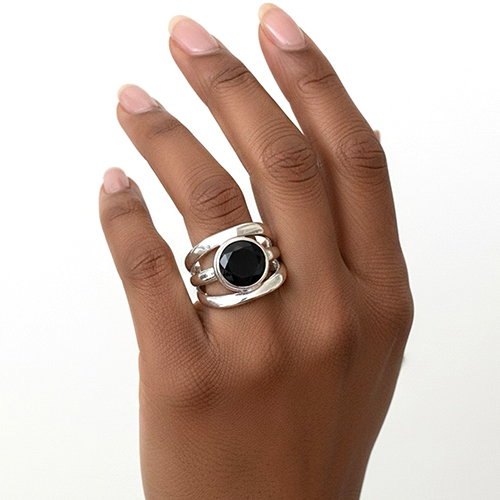 Sterling silver classic triple band black cubic zirconia band ring 16mm wide