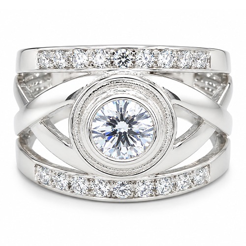 Sterling silver Berni design cubic zirconia band ring 15mm wide