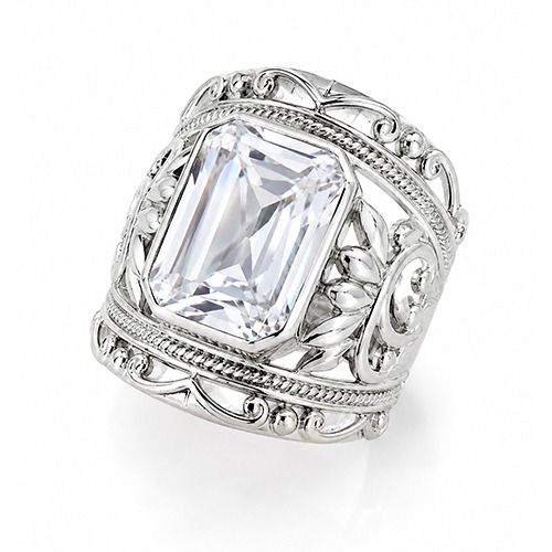 Sterling silver Camila design bold rectangular cubic zirconia wide pattern band ring 28mm wide - Image 3