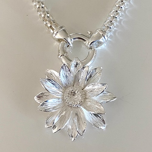 Sterling silver detailed Sunflower Medium pendant 29mm size