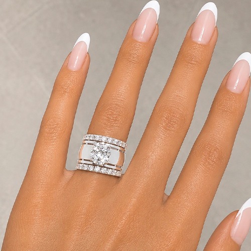 Sterling silver Carrie design oval cubic zirconia setting band ring 15mm wide