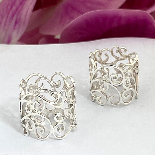 Sterling silver intricate fillagree eternity band ring 20mm wide