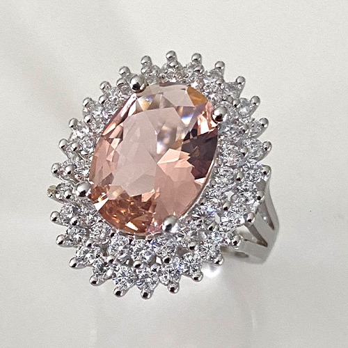 Sterling silver Princess Diane design oval cut peach cubic zirconia ring 22mm wide