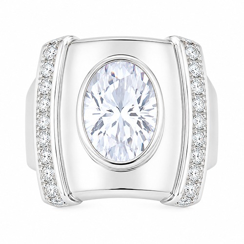 Sterling silver Aria design white oval cubic zirconia ring 20mm wide