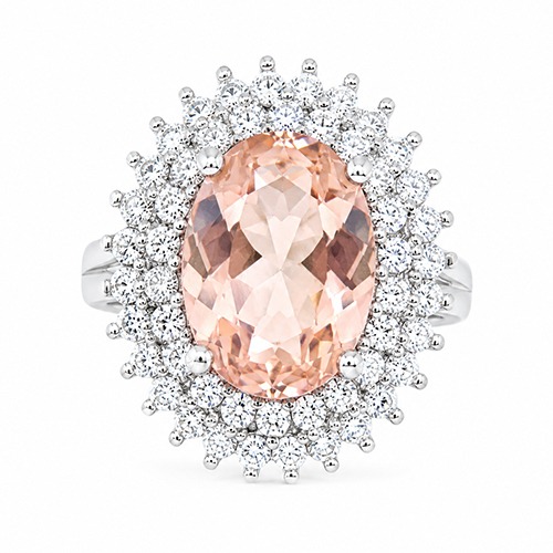 Sterling silver Diane design oval cut peach cubic zirconia ring 22mm wide
