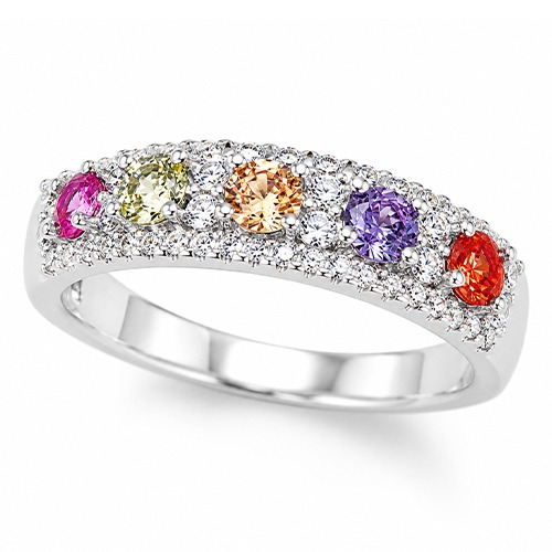 Sterling silver Bianca design multicolour single band cubic zirconia ring 6mm wide