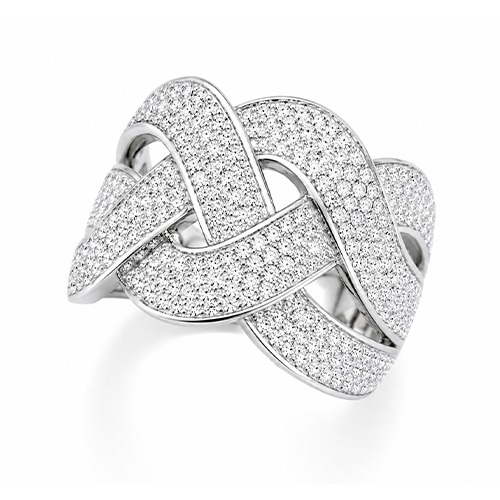 Sterling silver Ocasio design braided cubic zirconia band ring 15mm wide - Image 2