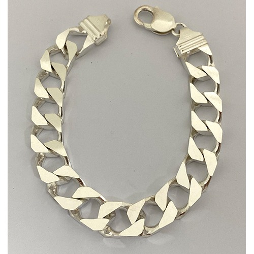 Sterling silver modern square curb link solid bracelet 10mm wide