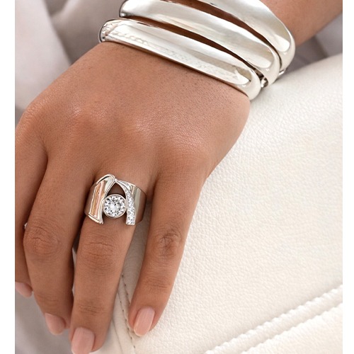Sterling silver Luna eclipse design cubic zirconia ring 19mm wide