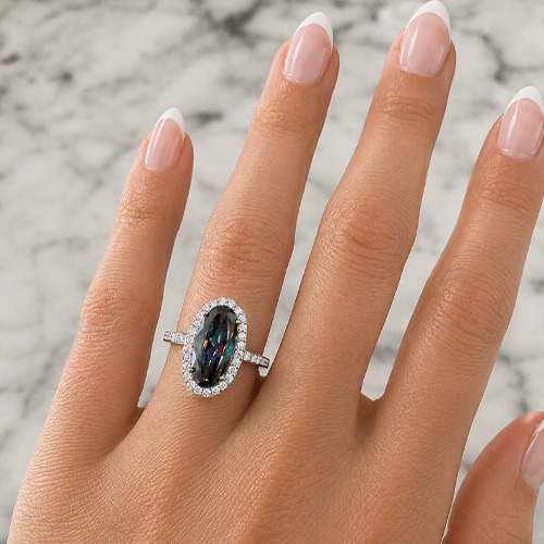 Sterling silver Alta design Majestic topaz oval setting ring 18mm wide - Image 3