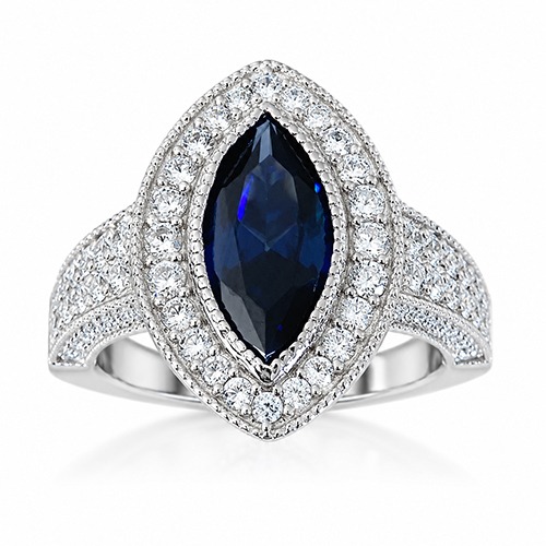 Sterling silver Sonny design marquise shape blue tanzanite cubic zirconia ring 18mm wide - Image 2