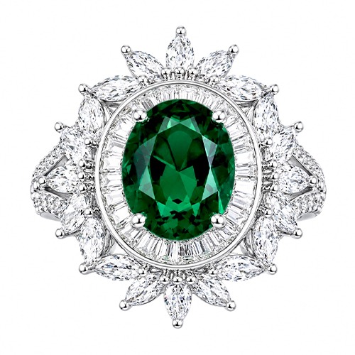 Sterling silver Florian design emerald green cubic zirconia vintage setting ring 18mm wide