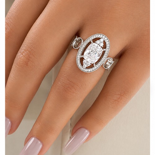 Sterling silver Bruna design unique oval shape cubic zirconia ring 16mm wide - Image 3