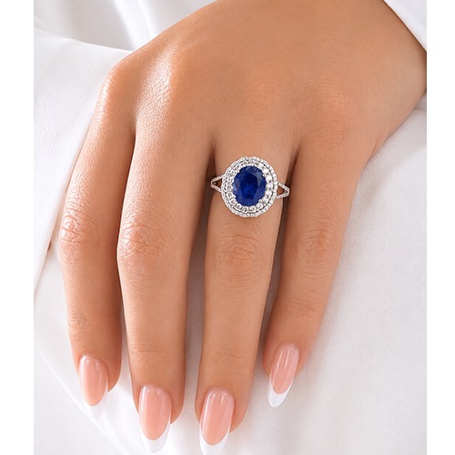Sterling silver Savannah design blue tanzanite cubic zirconia classic round style ring 16mm wide - Image 3