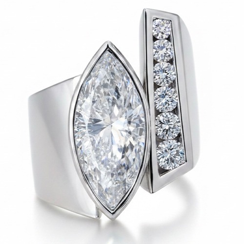 Sterling silver Bella Vista unique marquise cubic zirconia design ring 18mm wide