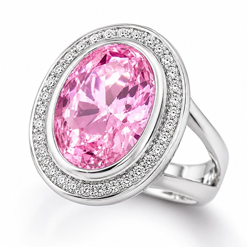 Sterling silver classic oval style pink cubic zirconia ring 19mm wide