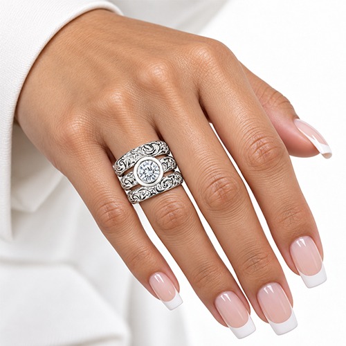Sterling silver Carol design triple band white cubic zirconia ring 18mm wide - Image 2