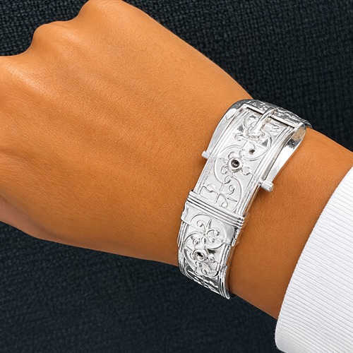 Sterling silver Belt design fillagree pattern solid clip on bangle 20mm wide