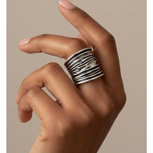 Sterling silver Margella oxidized design broad band ring 25mm wide