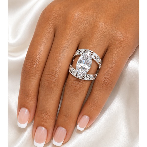 Sterling silver Avery design marquise fillagree double band cubic zirconia ring 24mm wide