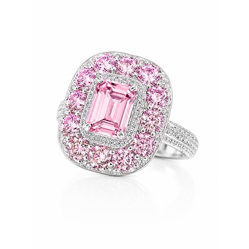 Sterling silver Amore design pink cubic zirconia stone square setting ring 18mm wide - Image 4
