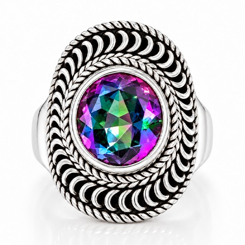 Sterling silver Louise design Majestic topaz round frame ring 25mm wide