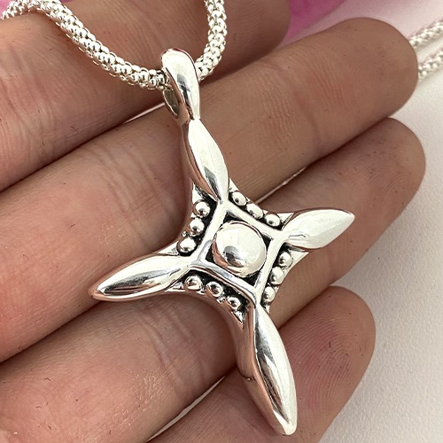 Sterling silver tribal design cross pendant 50mm long