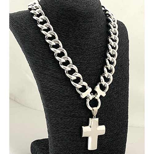 Sterling silver bulky solid plain cross pendant 60mm long