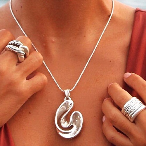Sterling silver bold wavy design silver pendant 55mm long