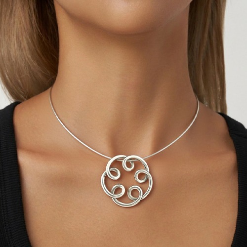 Sterling silver bold round twirls design pendant 45mm size