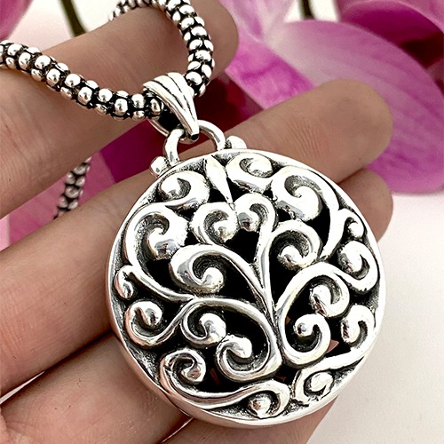 Sterling silver bulky round fillagree pattern pendant 55mm size