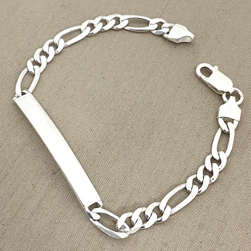 Sterling silver 5mm wide figaro link ID plate bracelet