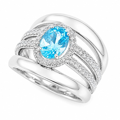 Sterling silver Linda design blue aquamarine cubic zirconia ring 17mm wide