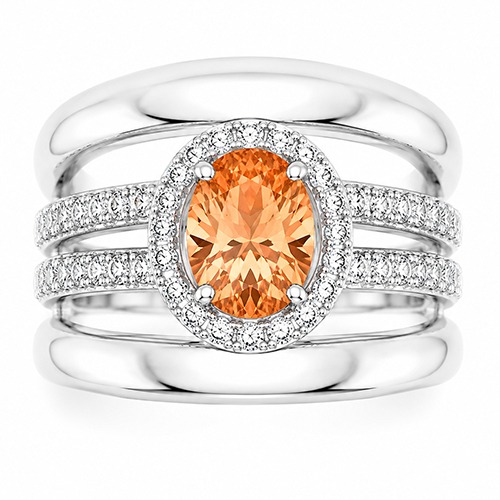 Sterling silver Linda design champagne colour cubic zirconia ring 17mm wide