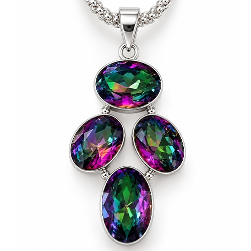 Sterling silver Majestic Topaz stone ovals design pendant 60mm long