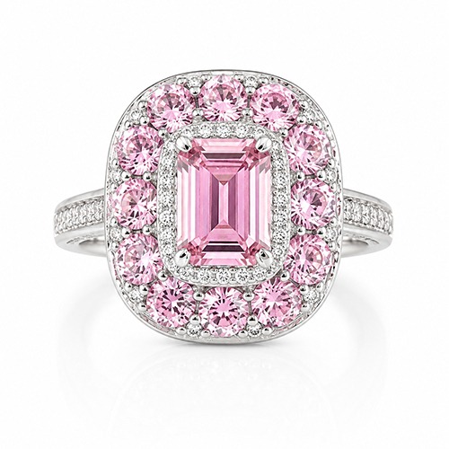 Sterling silver Amore design pink cubic zirconia stone square setting ring 18mm wide