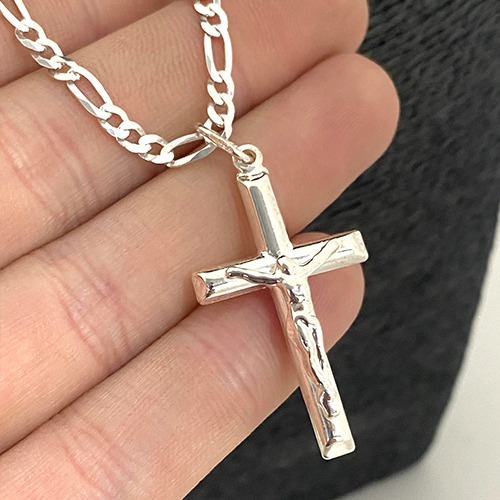 Sterling silver classic crucifix cross pendant 40mm long