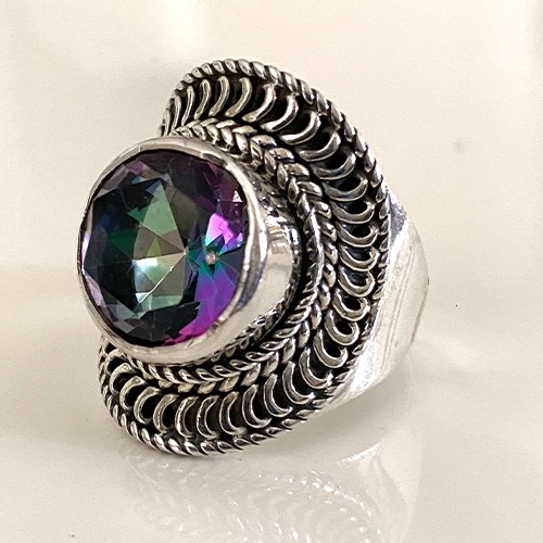 Sterling silver Majestic topaz round frame design ring 25mm wide