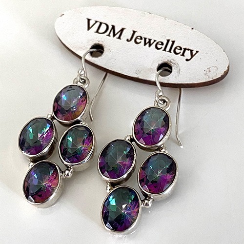 Sterling silver ovals design Majestic Topaz silver earrings 50mm long