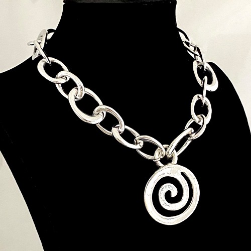 Sterling silver bold twirl design round pendant 50mm size