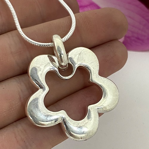 Sterling silver medium poppy flower pendant 40mm size