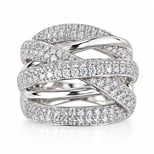 Sterling silver Brenna design wrap effect cubic zirconia band ring 20mm wide