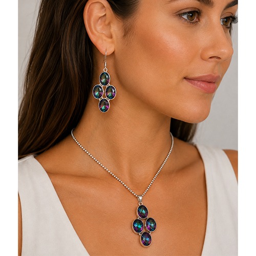Sterling silver ovals design Majestic Topaz silver earrings 50mm long - Image 4