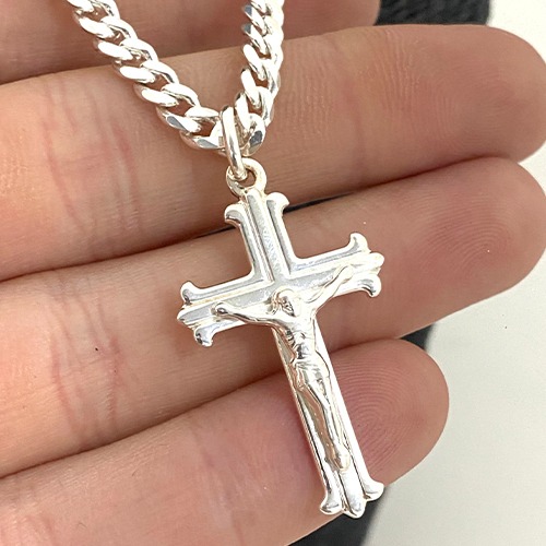 Sterling silver solid crucifix pendant 40mm long