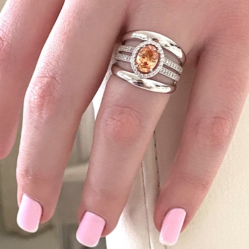 Sterling silver Asher design golden cubic zirconia ring 17mm wide