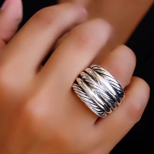Sterling silver bold rope design band ring 20mm wide